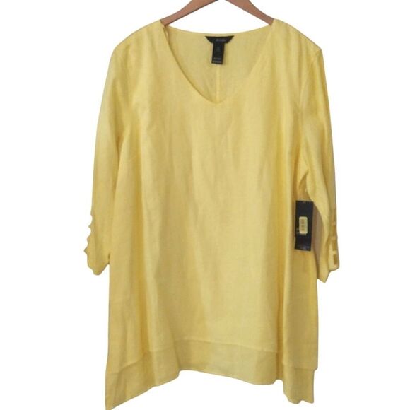 NWT Ali Miles Women's Size XL Solid Yellow Linen Long Tunic Blouse Top - Picture 3 of 11